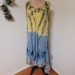 Ocean Breeze Green and Blue Dress Embroidered